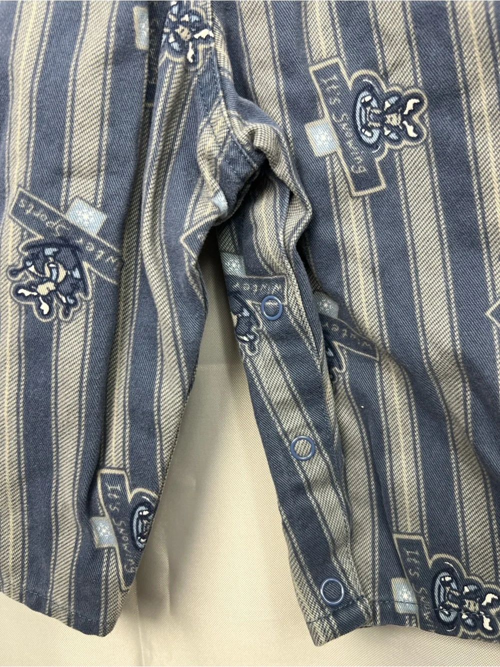 Baby B’Gosh Vestbak blue and gray striped snowshoe fun vintage overalls 12 month